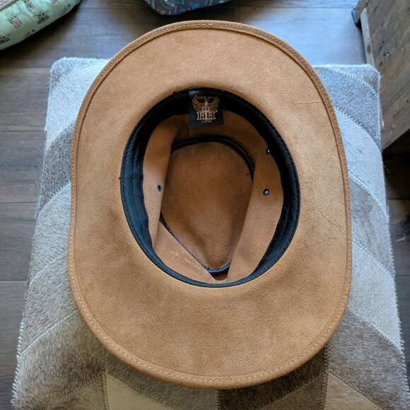 Henschel Hat Co. Brown Tan  leather/suede western cowboy hat UNISEX size LARGE - Picture 3 of 4